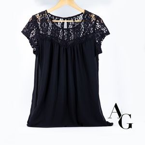 HeartSoul Black Short Sleeve Laced Blouse